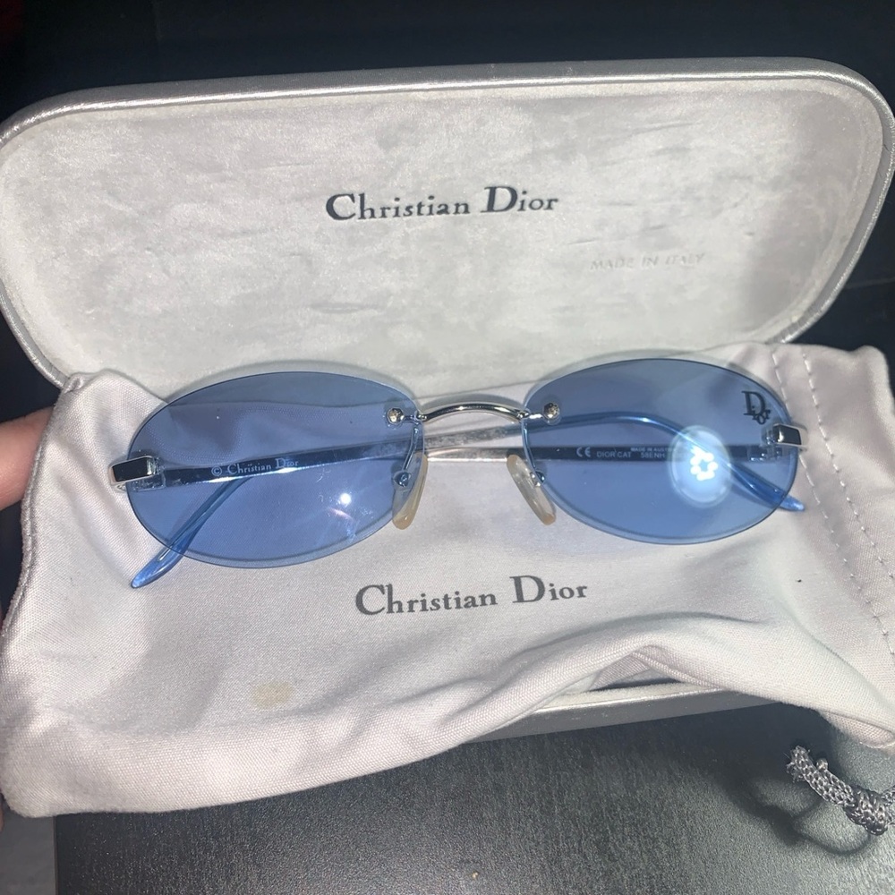 Authentic Vintage 90s Christian Dior Oval Sunglasses with Blue Tint with Case